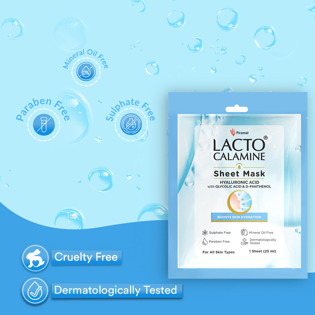 Lacto Calamine Hyaluronic Acid Face Sheet Mask for Intense Hydration, Refreshing, Plumpy & Dewy Skin