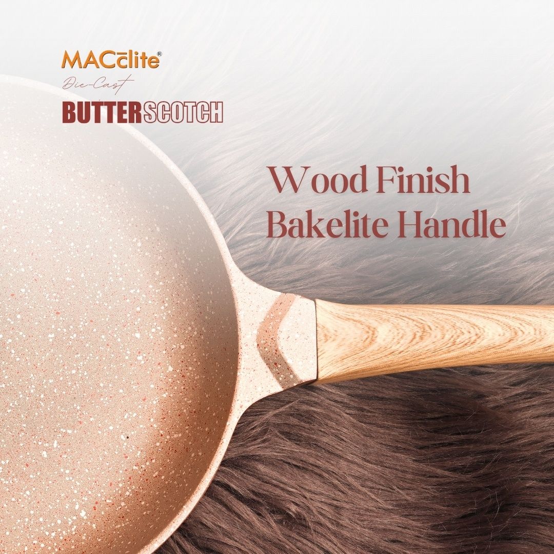 Macclite Non Stick PDC Granite+ Induction Base ButterScotch Deep Frying Pan 20 cm with Glass Lid