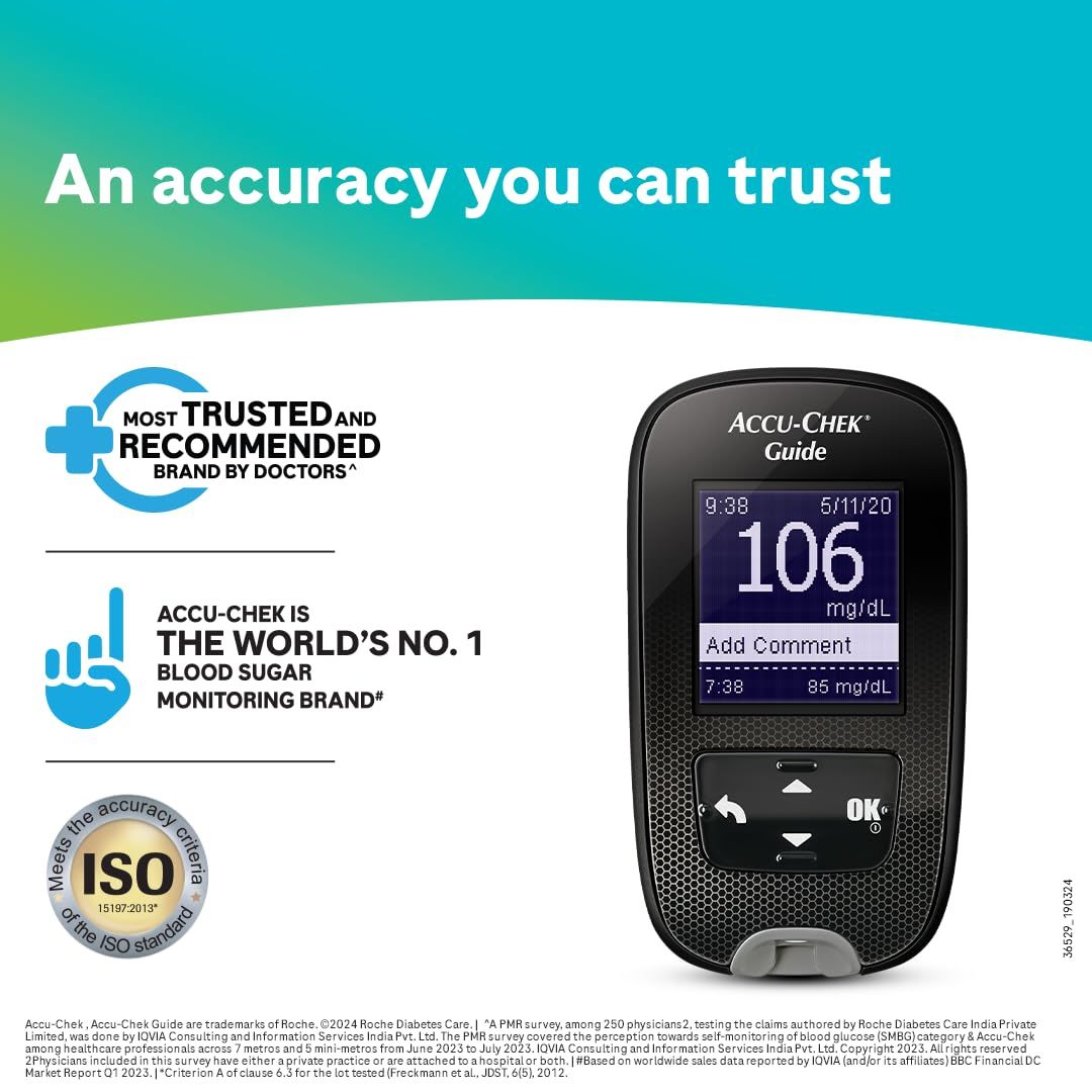 Accu Chek Guide Wireless Blood Glucose Monitoring System Glucometer with 10 Test Strips Free Device