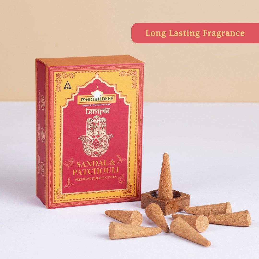 Mangaldeep Temple Premium Bamboless Dhoop Cones - With Sandalwood And Patchouli Fragrances