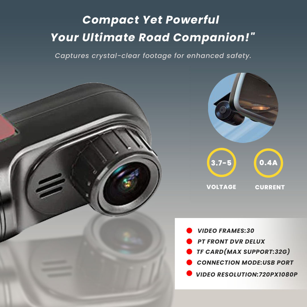 Potauto Front Dash Cam With 720/30 Fps Wide View Angle For Car | Micro Sd Recording | Without App