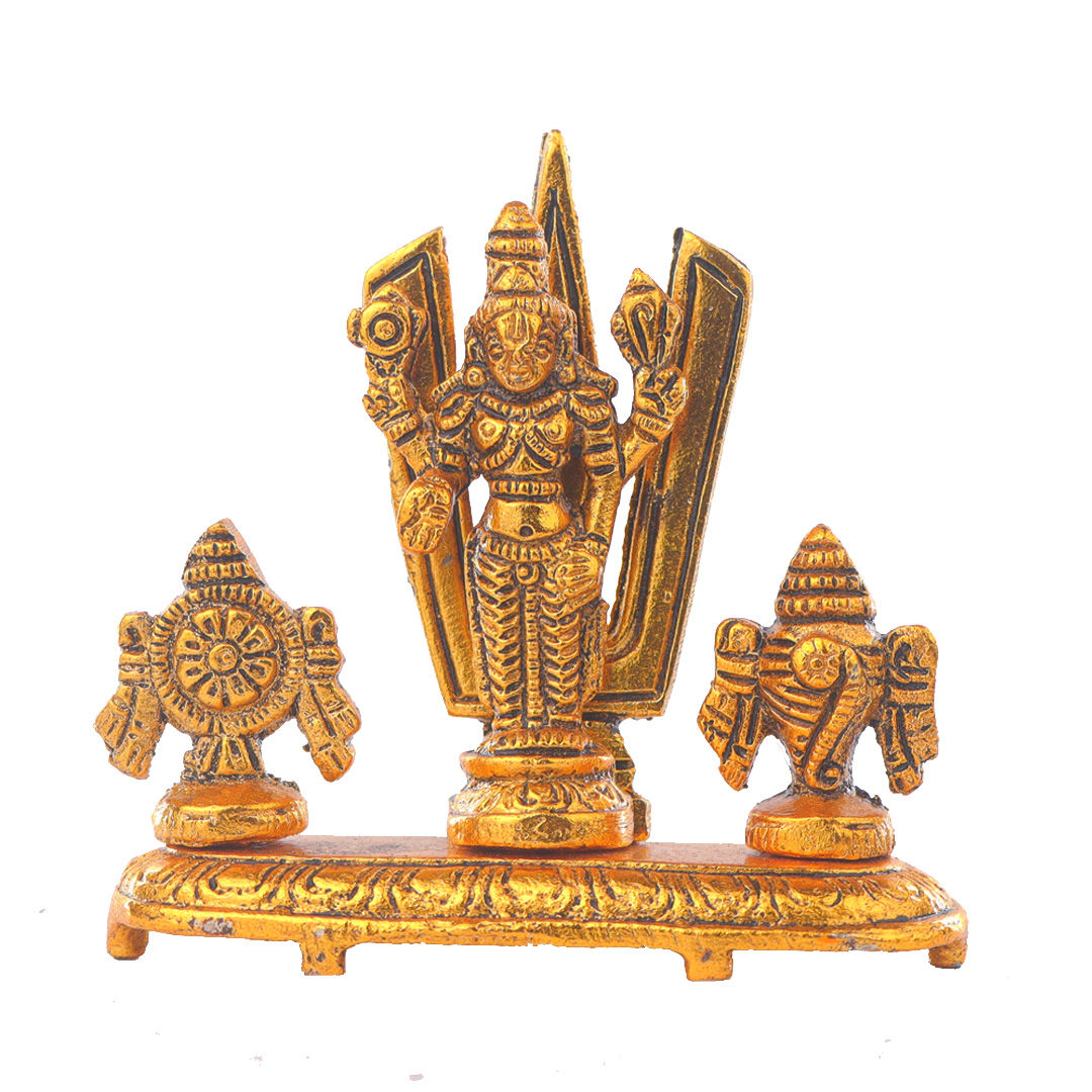 Devnidhii Tirupati Balaji with Shankh and Chakra in Gold Polish Small Size