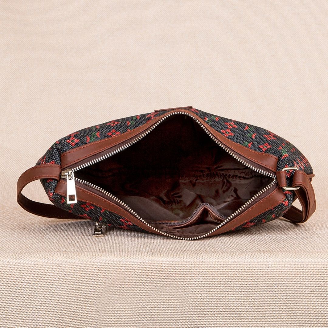 Zouk Shobha Niwas Lotus Motif Structured Shoulder Bag(1pc) & Giva Rose Gold Whole Heart Necklace(1pc) Combo