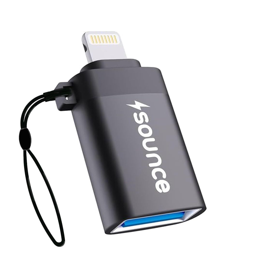 Sounce Lightning Male to 3.0USB A OTG Adapter Pair with iPad, iPhone15, iPhone14, iPhone13 - Black
