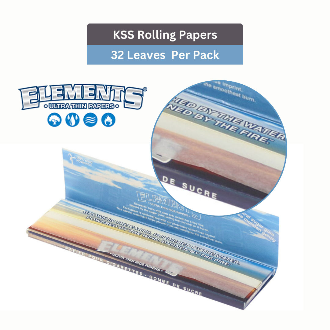 Raw Perforated Wide Tips/Roach Pad - 50 Leaves/Pack (1pc) & Elements King Size Slim Rolling Papers - 32 Leaves/Pack (1pc) Combo