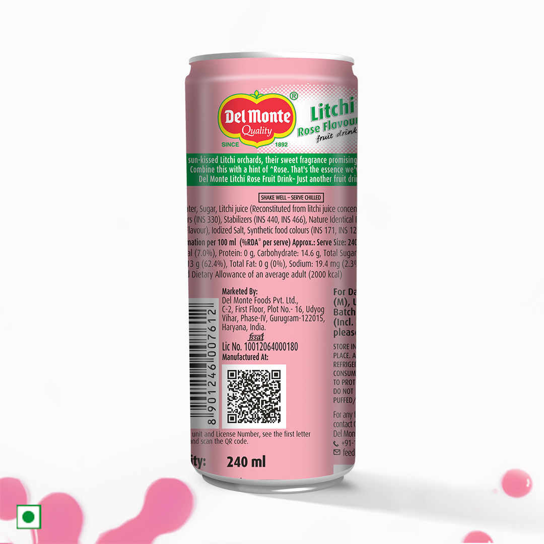 Del Monte Litchi Rose Drink Juicy Litchis, Subtle Rose, the Perfect Mixer for Cocktails & Mocktails