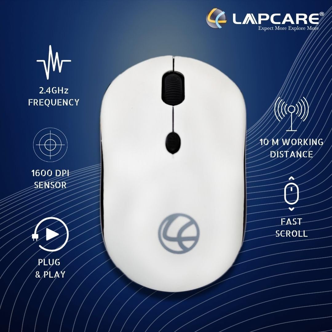 Lapcare Safari Wireless Optical Mouse Ind With 2.4 Ghz 1600 Dpi And Optical Sensor White