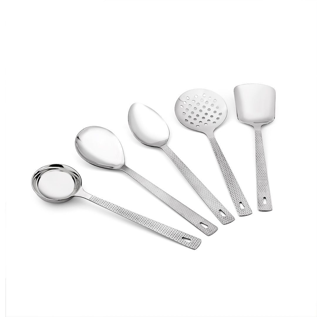 Stainless Steel Designer Serving Spoon Set (Set Of 5 Serving Spoons)