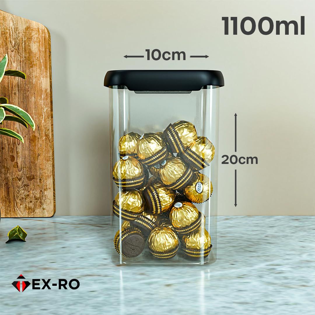 Tex-Ro Simple Cap Plastic Container for Kitchen Organizer - 1100 ml | Pack of 4