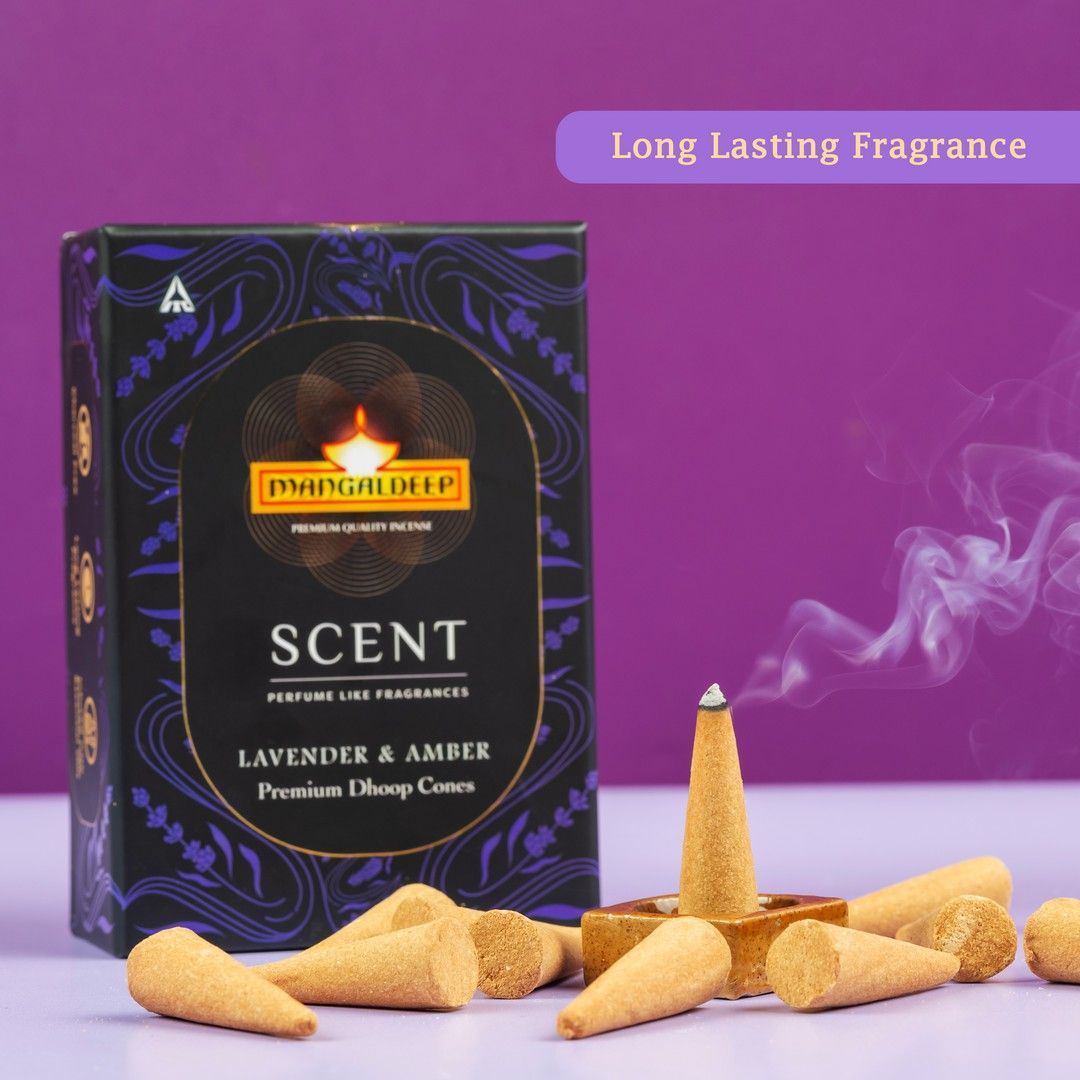 Mangaldeep Scent Premium Bambooless Dhoop Cones - With Lavender And Amber Fragrances