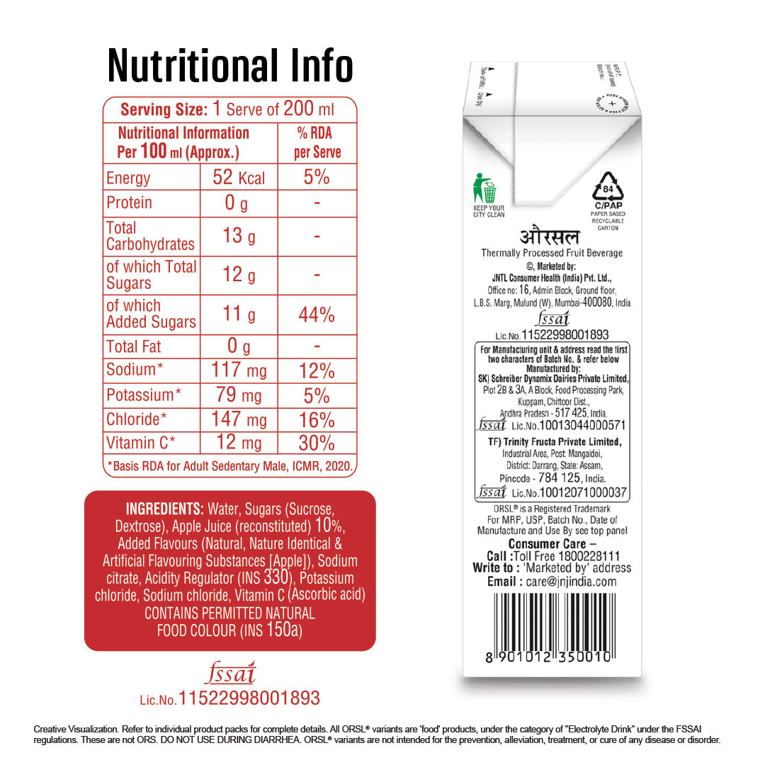 ORSL Apple Drink with Electrolytes