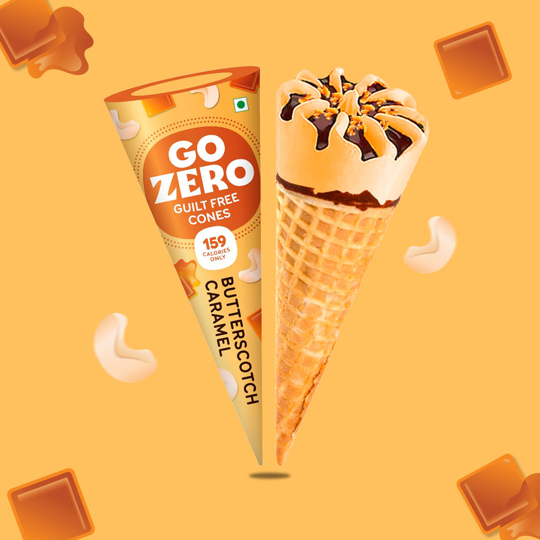 Go Zero Butterscotch Caramel Low Calorie Guilt Free Ice Cream Cone 120 ml Combo
