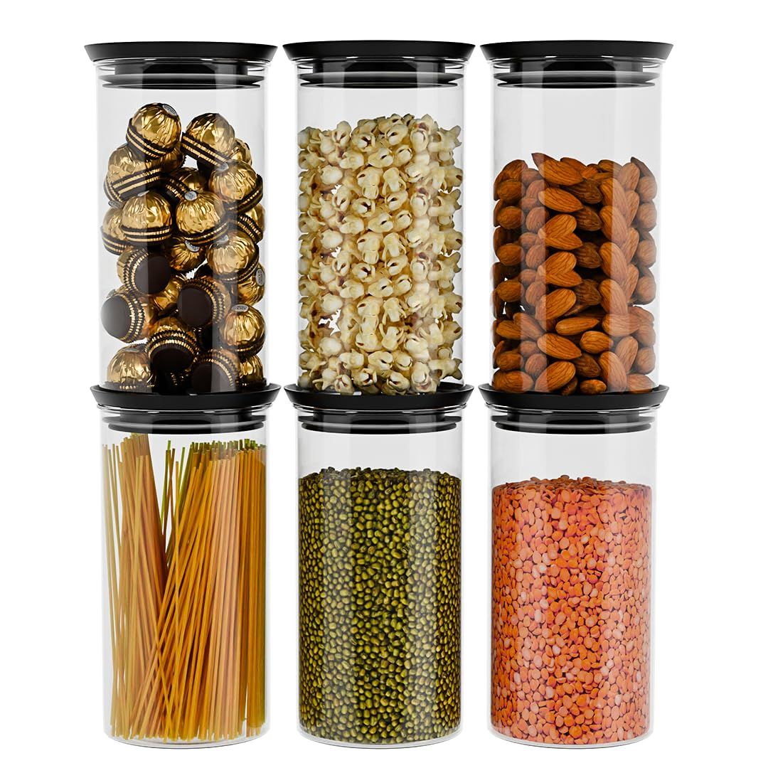 Tex-Ro Plastic Round Push Grocery Container for Kitchen Organizer - 1500 ml | Pack of 6