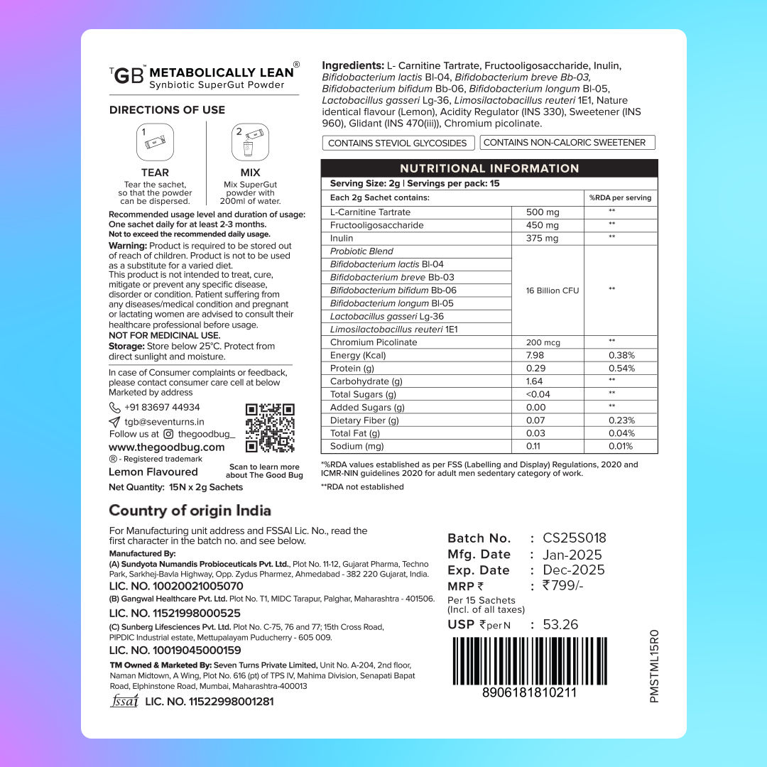 The Good Bug Metabolically Lean Supplement Powder - Weight Management