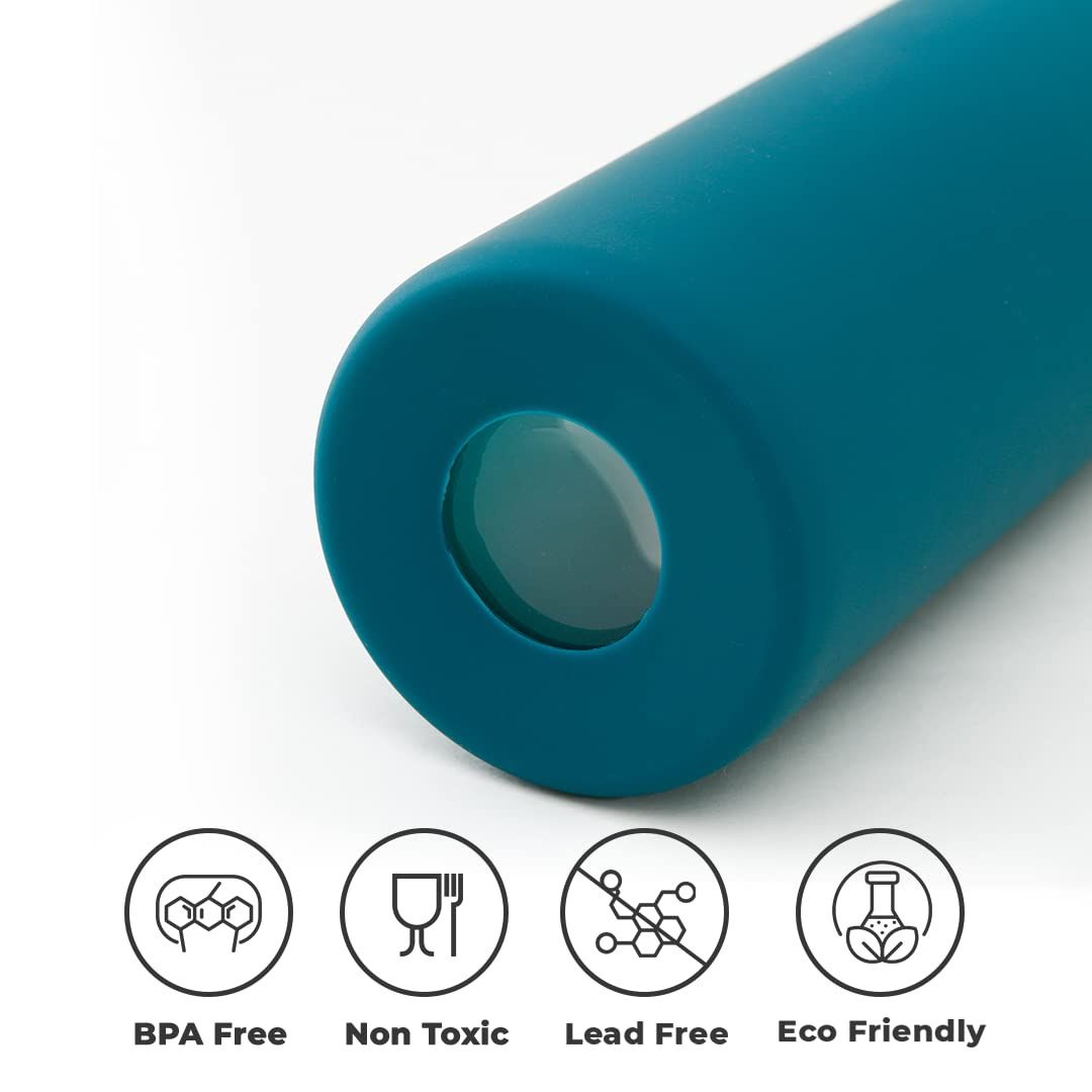 The Better Home 550Ml Borosilicate Glass Bottle With Sleeve And Bamboo Lid-Aqua