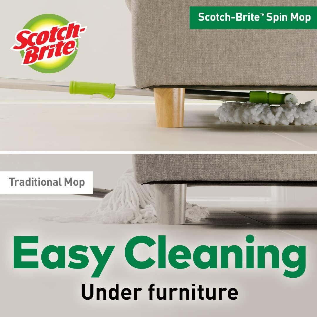 Scotch-Brite Twin Bucket Spin Mop (Green, 2 Refills)