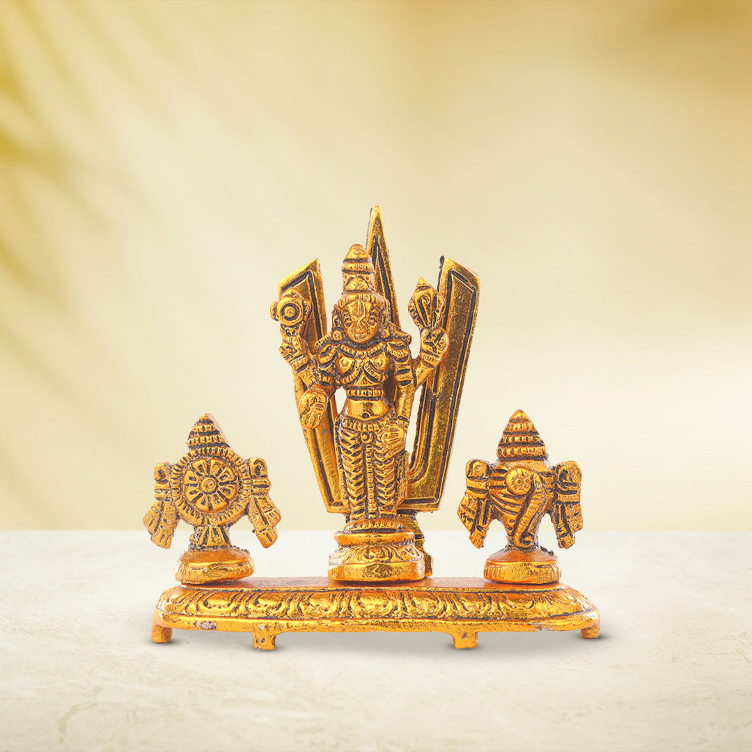 Devnidhii Tirupati Balaji with Shankh and Chakra in Gold Polish Small Size