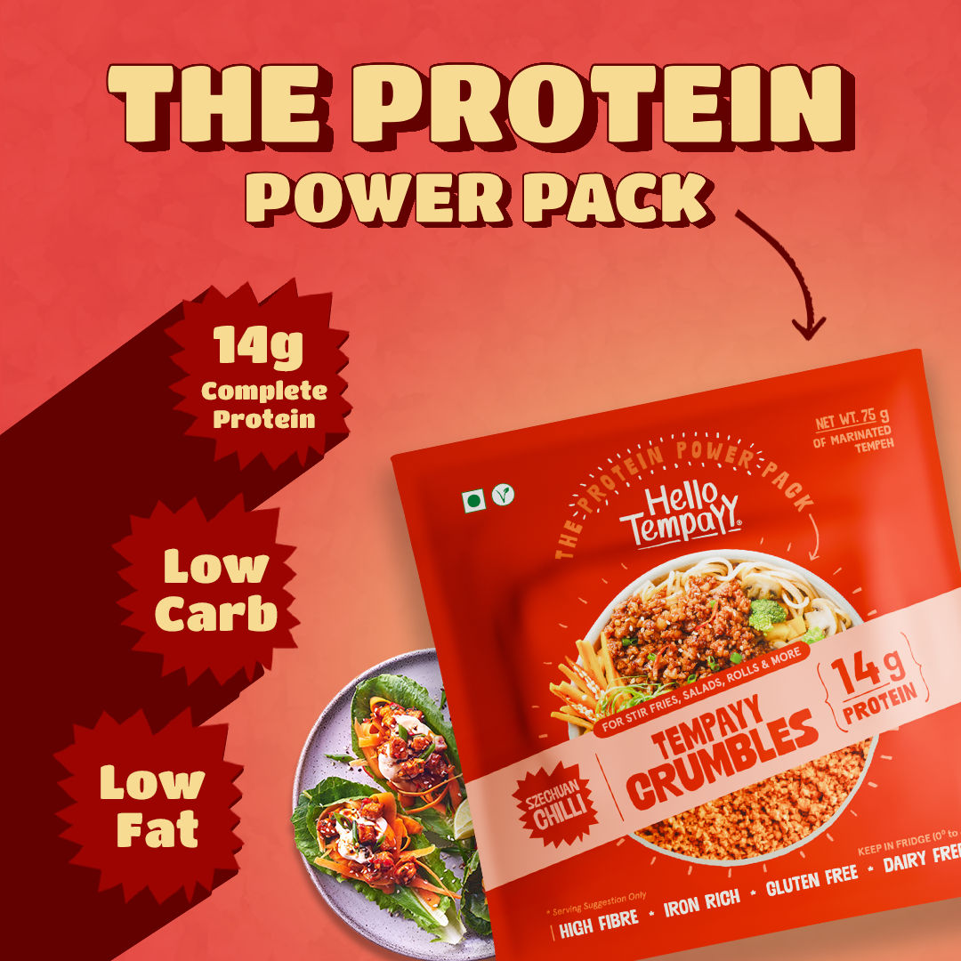 Hello Tempayy 14g Protein Tempeh Crumbles | Szechuan - Heat & Add | Soy Tempeh