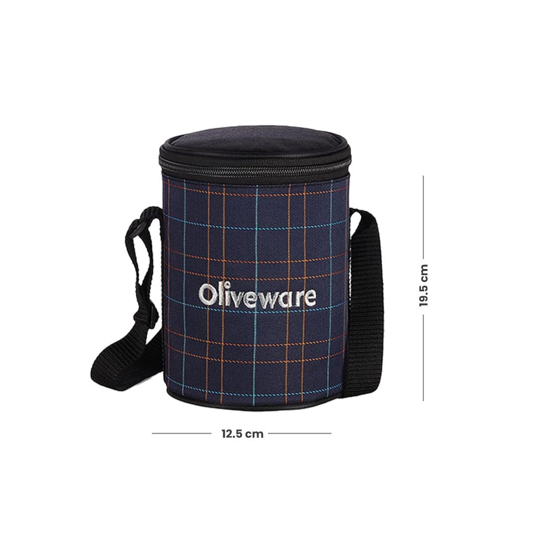 Oliveware Absolute Lunch Box, 3 Stainless Steel and Leak Proof Containers with BPA Free Lids- Blue