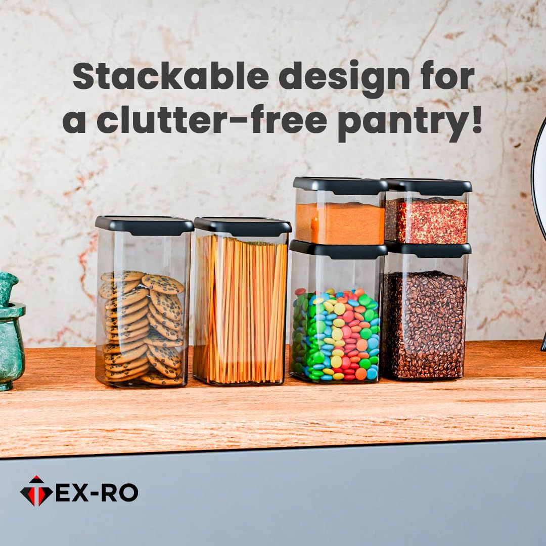 Tex-Ro Simple Cap Plastic Container for Kitchen Organizer - 1100 ml | Pack of 4