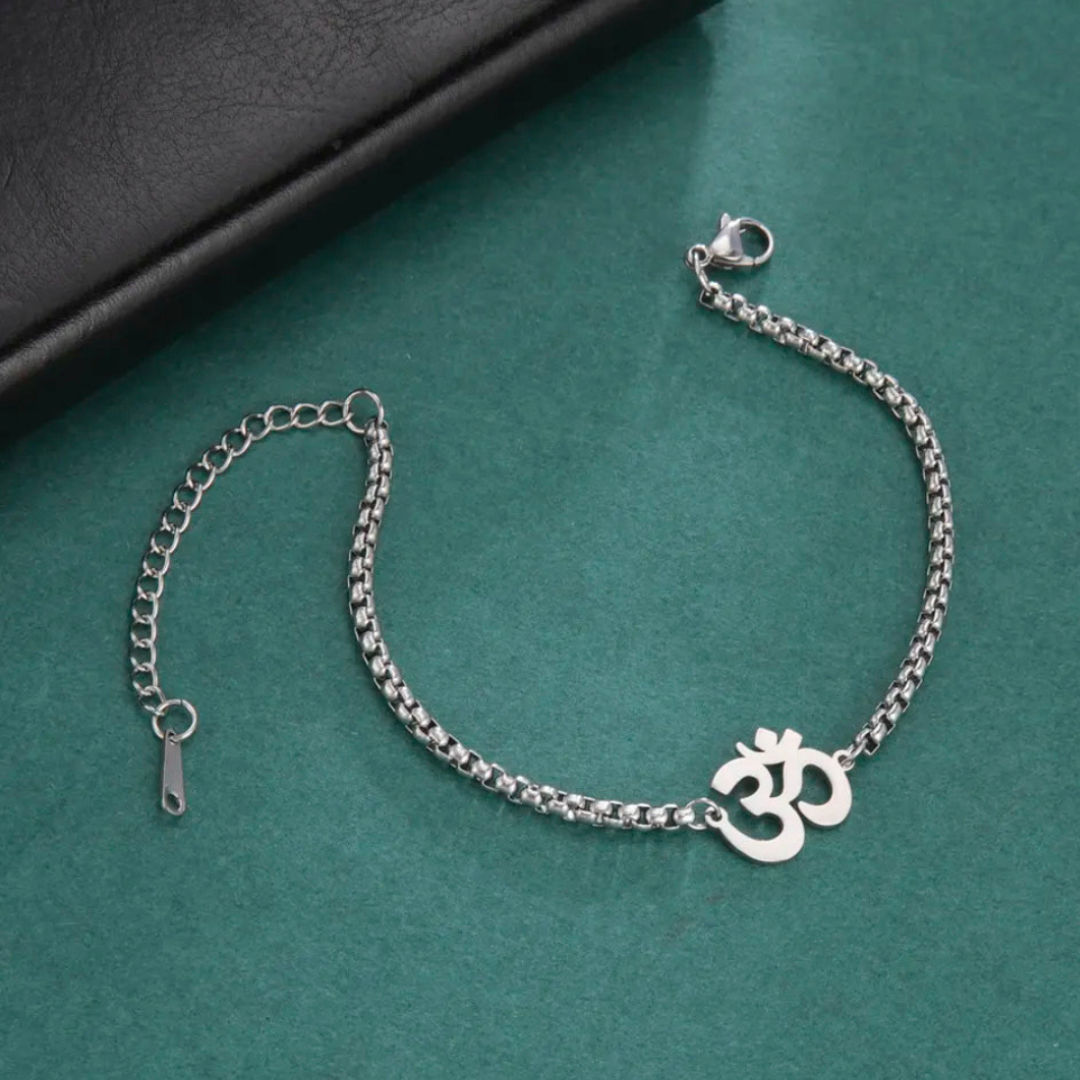 Salty Alpha Men Auspicious "OM" Silver Bracelet
