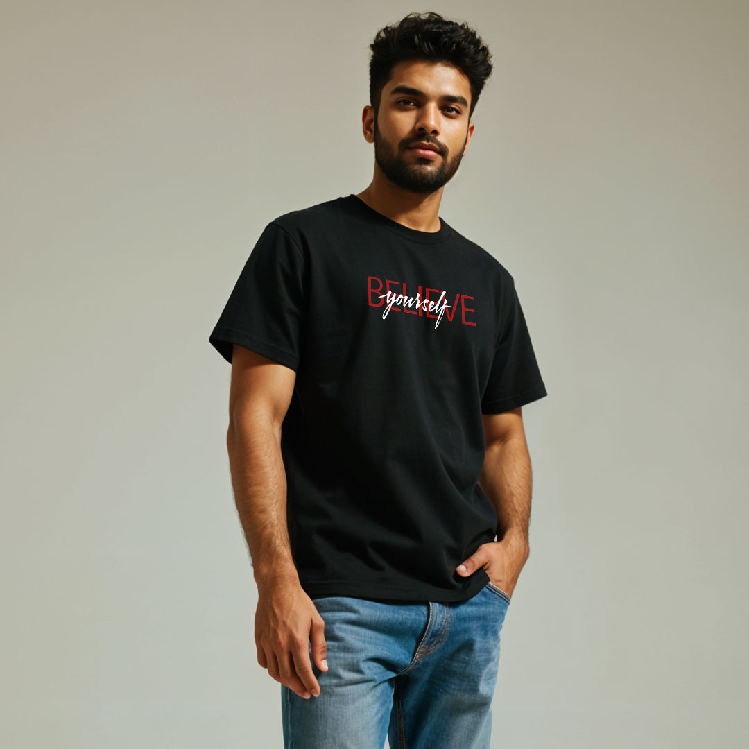 Mad Over Print Men's Believe Yourself T-shirt | Black - L