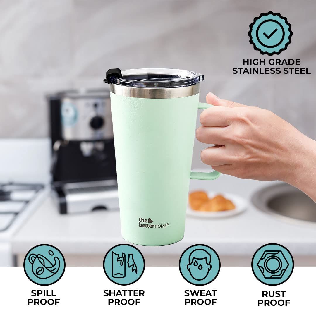 The Better Home 450 ml Insulated Coffee Cup Tumbler With Transparent Handle Double Walled -Green