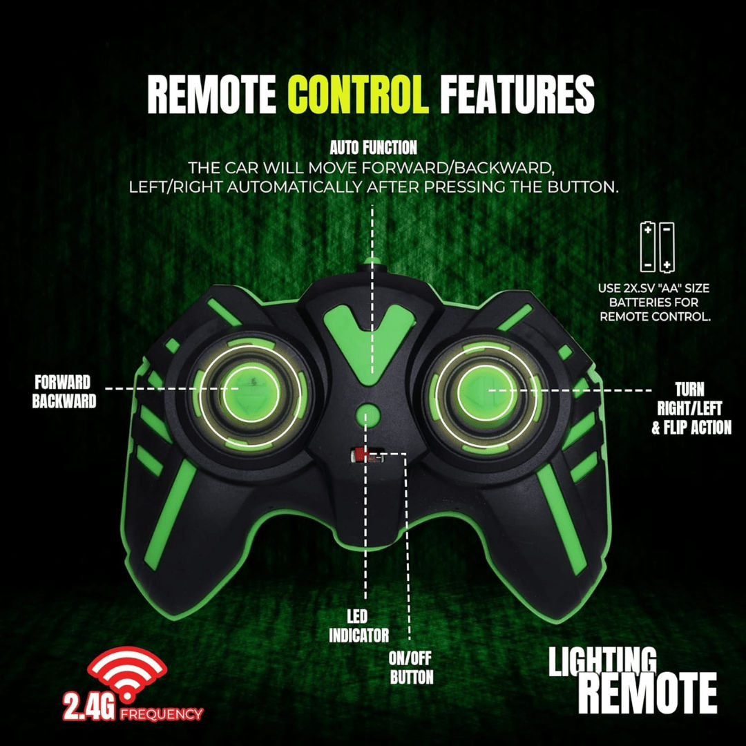Fablue Double Flip Remote Control Stunt Car For Kids - 360 Degree Rotating Car Toy - Green