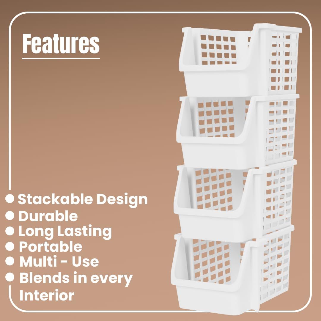 Tex-Ro White Small 4 Layer Plastic Stackable Kitchen Rack &Multi-Purpose Free Standing Cabinet