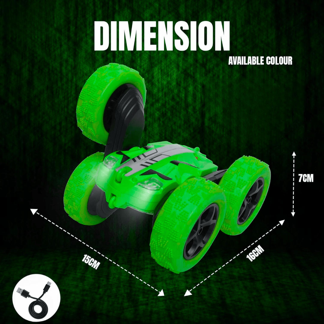 Fablue Double Flip Remote Control Stunt Car For Kids - 360 Degree Rotating Car Toy - Green