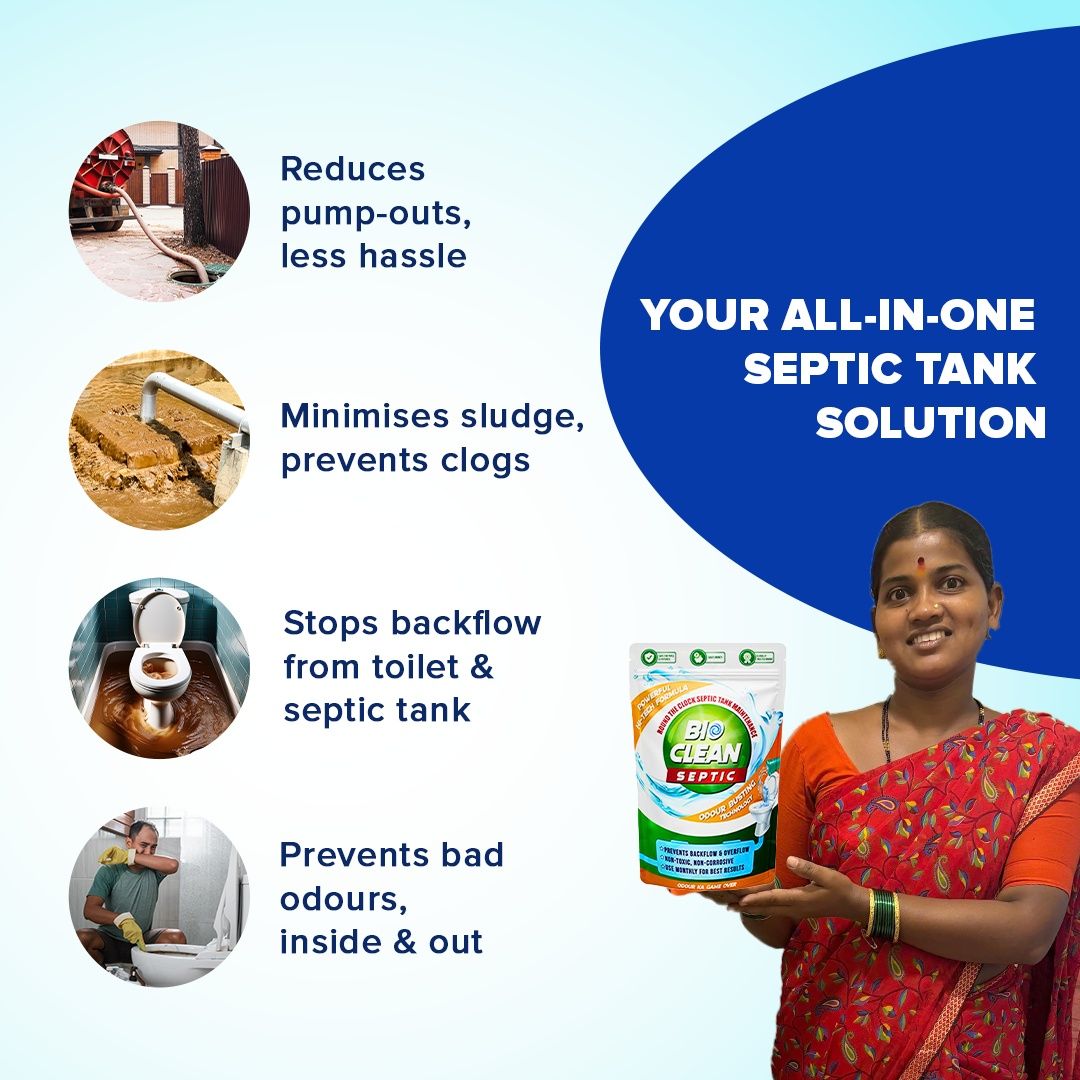 Bioclean Septic Tank Cleaner Powder | Odour Removal Formula Prevents Backflow & Overflow