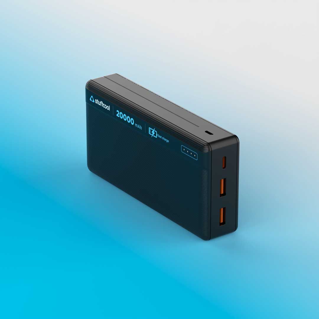 Stuffcool Major Plus 20000mAH 20W Type C PD Powerbank,Fast Charging,50% in 30 mins,22.5W Type A Port