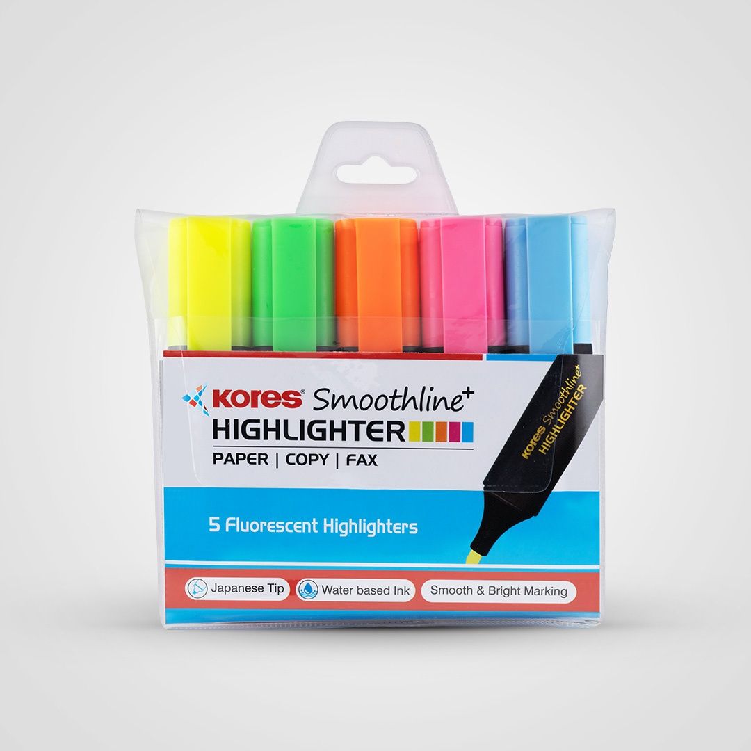 Kores Smoothline Plus Highlighter Pen | Assorted Pack of 5 Colours