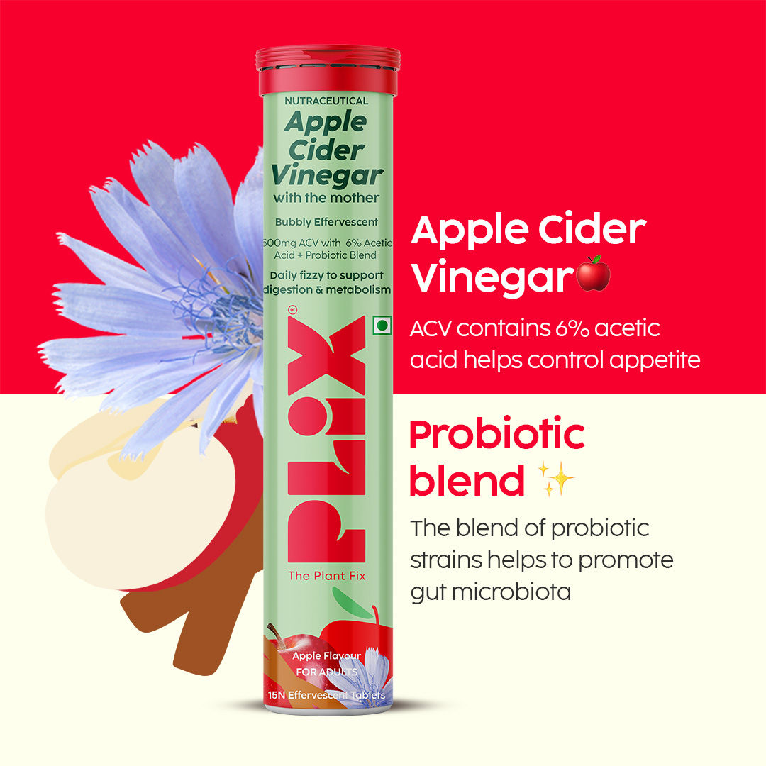 Plix Probiotic Apple Cider Vinegar Effervescent with 10bn CFU for Digestion, Gut Health & Metabolism - Pack Of 1