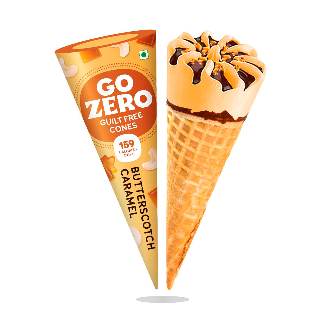 Go Zero Butterscotch Caramel Low Calorie Guilt Free Ice Cream Cone 120 ml Combo