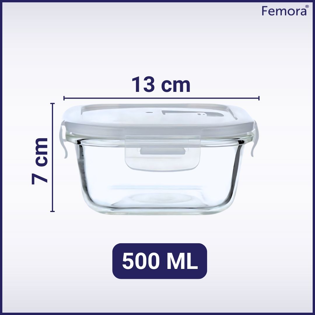 Femora Borosilicate Glass Microwave Safe Square Food Storage Container With Air Vent Lid 500Ml