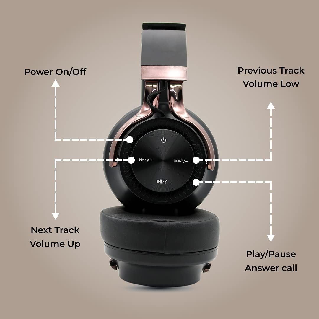 Hammer Bash Over The Ear Wireless Bluetooth Headphones With Mic, Deep Bass ,Bluetooth 5.0 - Black