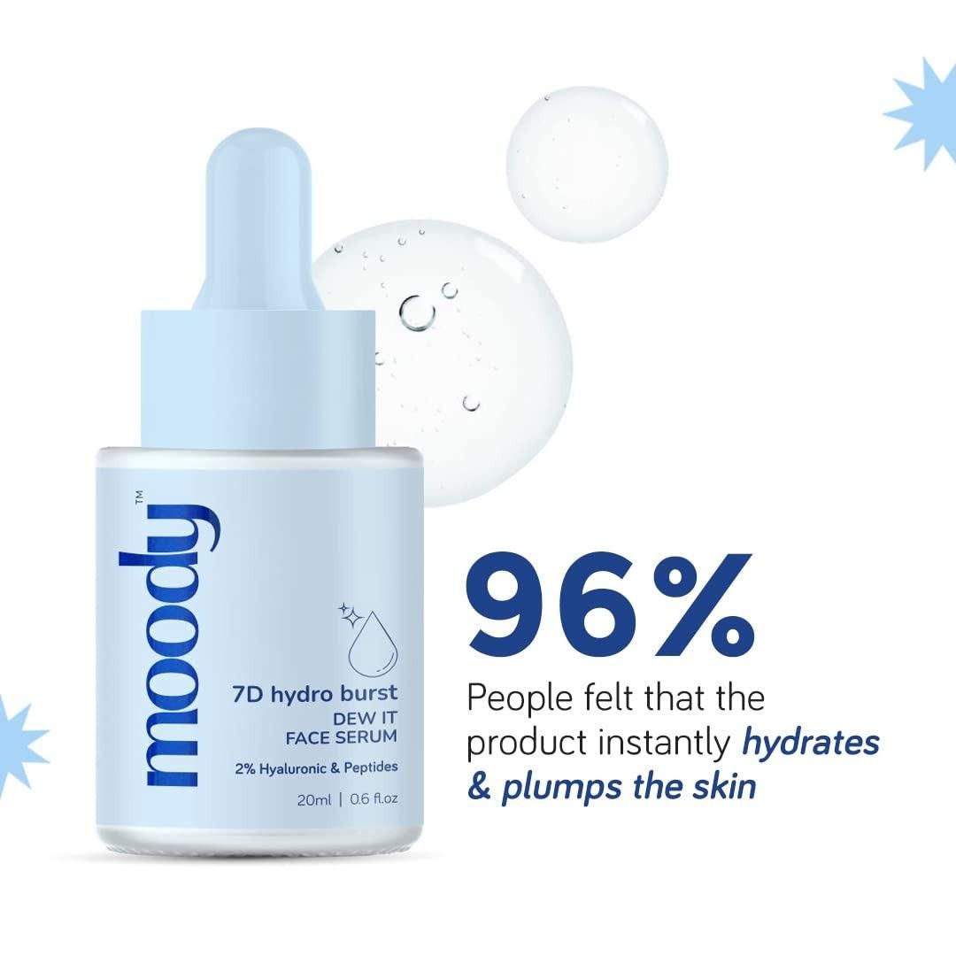 Moody 7D Hydro Burst Dew It Face Serum, 2% Hyaluronic & Peptides (20 Ml)