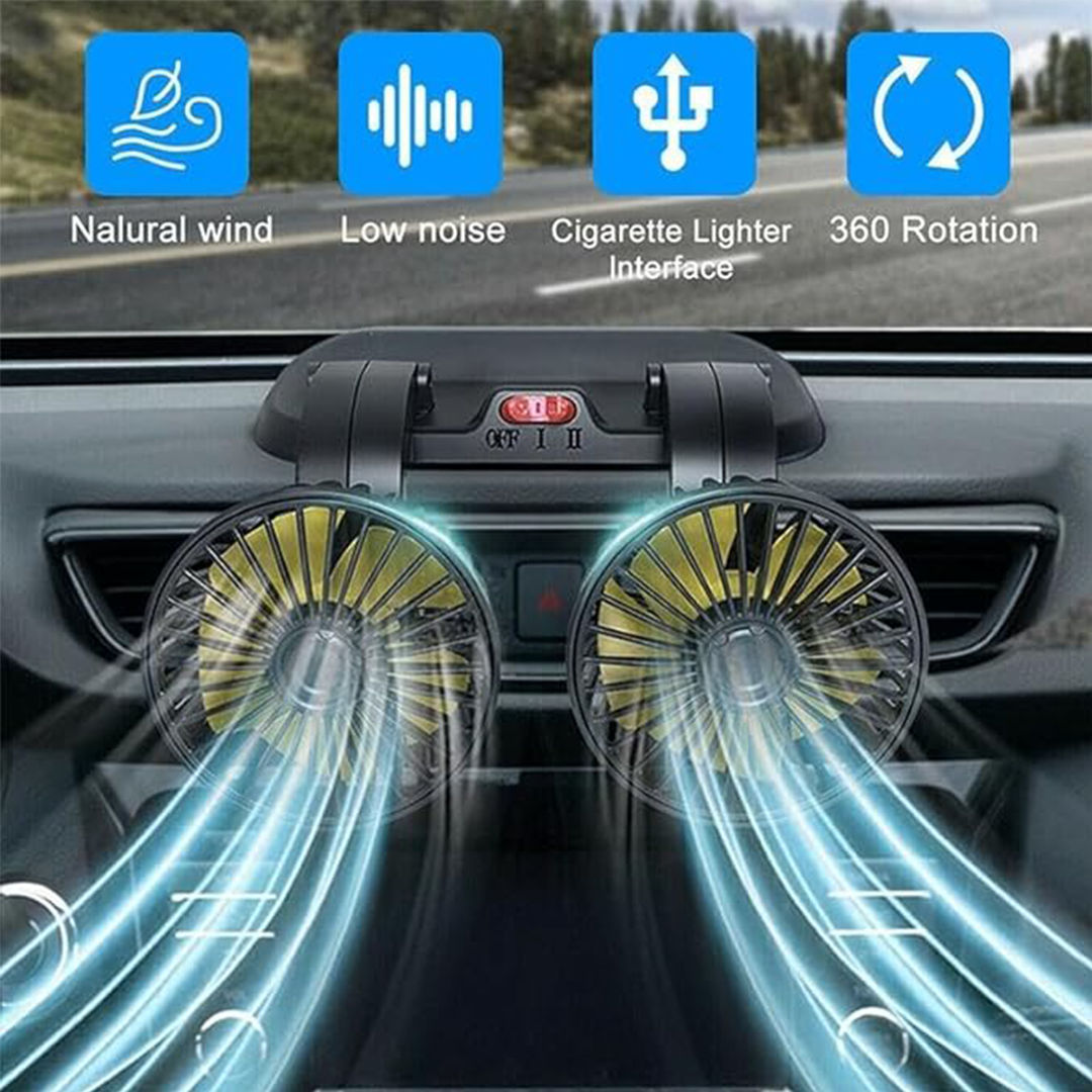 Potauto Double Head Car Fan | 12V 360 Degree Adjustable Small Size 2 Speed Cooling All Vehicle Fan.