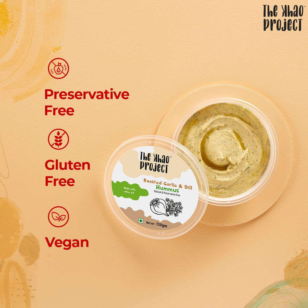 The Khao Project Roasted Garlic & Dill Hummus(150gms) & The Khao Project Parsley Jalapeno Hummus(150gms) Combo