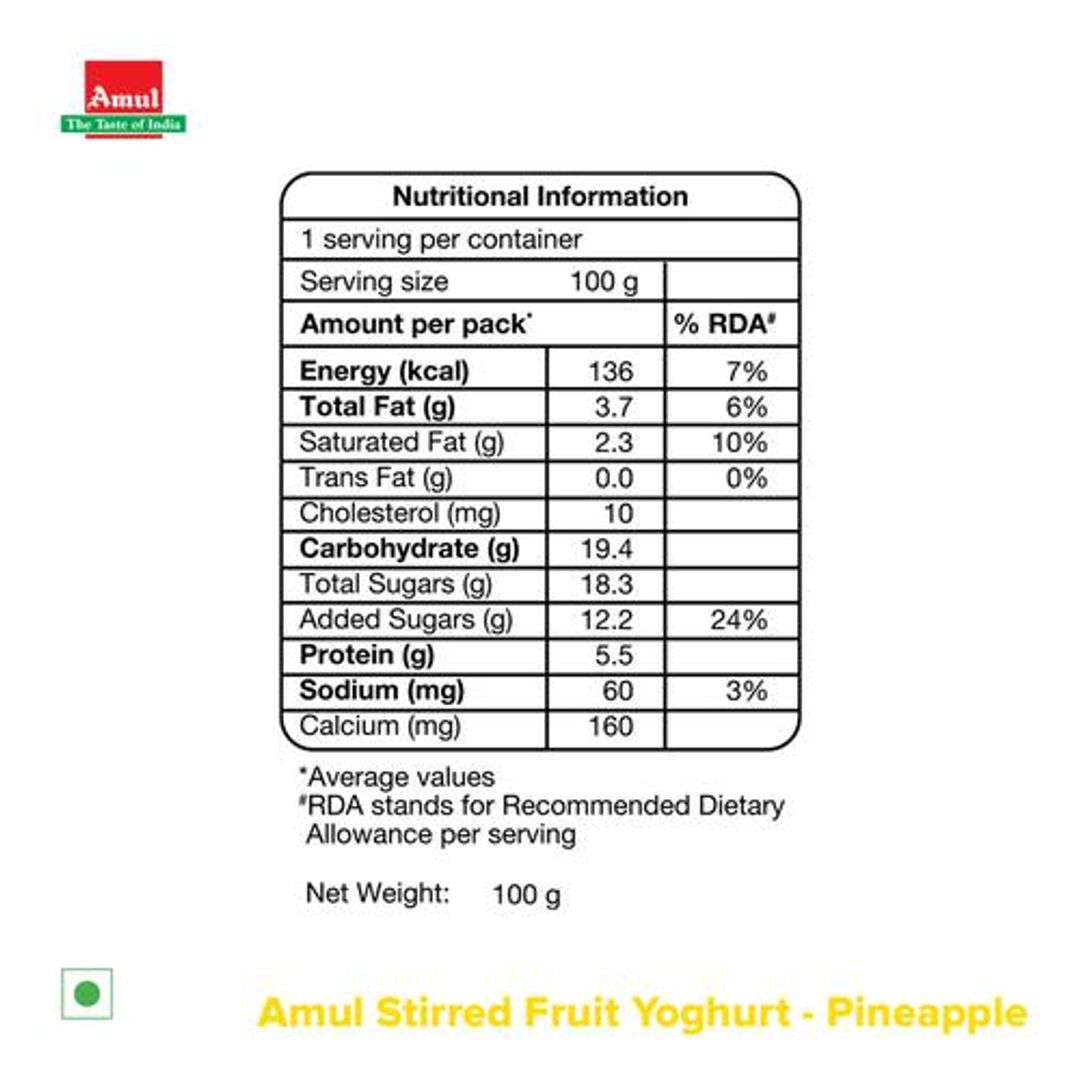 Amul Stirred Fruit Yoghurt- Pineapple 100 g Combo