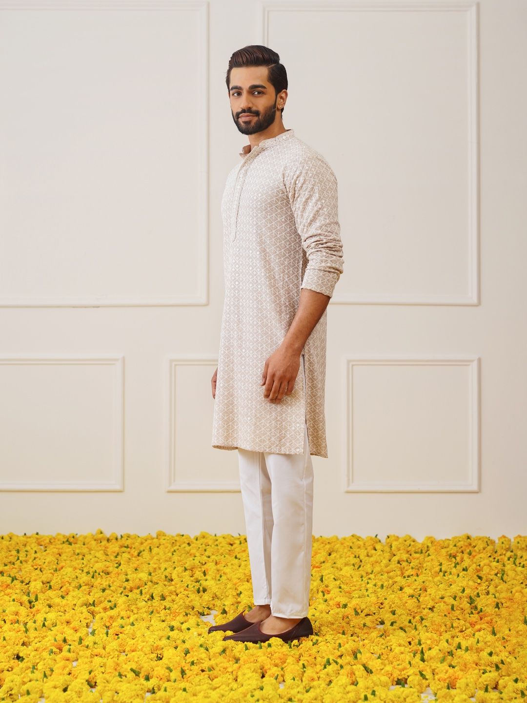 Jompers Men's Kurta | Ko 5005 | Beige - M