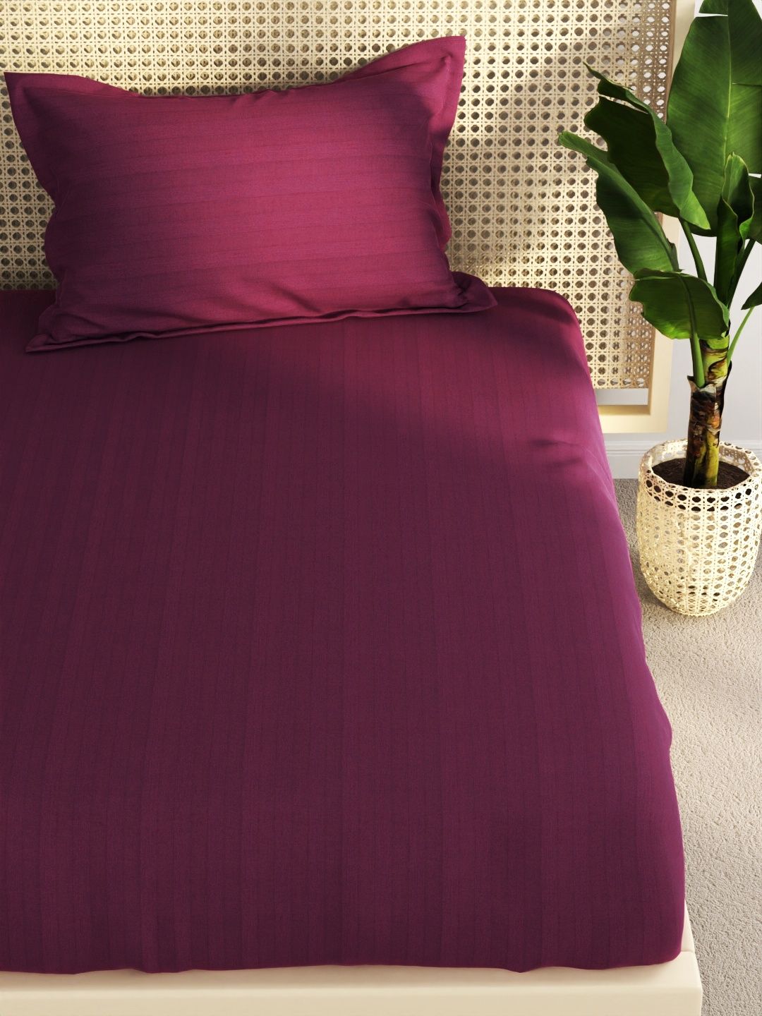 Kopa Super Soft 100% Egyptian Cotton Satin Stripe Single Bedsheet 2pc Set Solid Wine