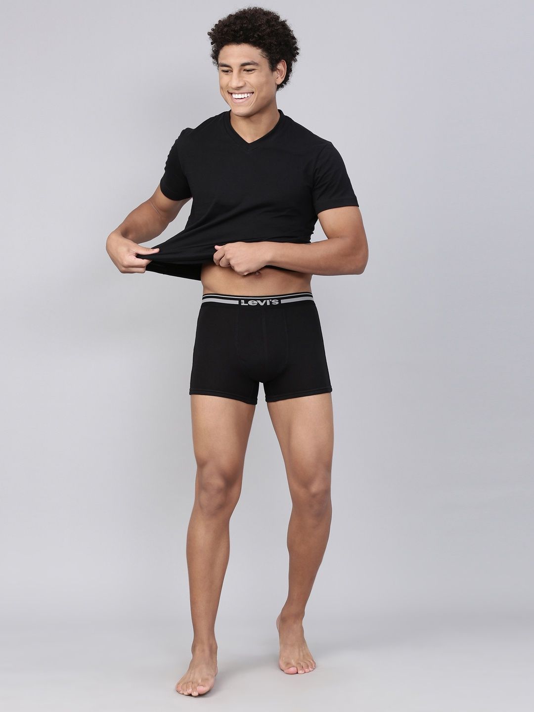 Levi's 003 Men's Comfort Trunk | Contoured Double Pouch | Pack of 2 | Lt. Grey Mel,Black | S