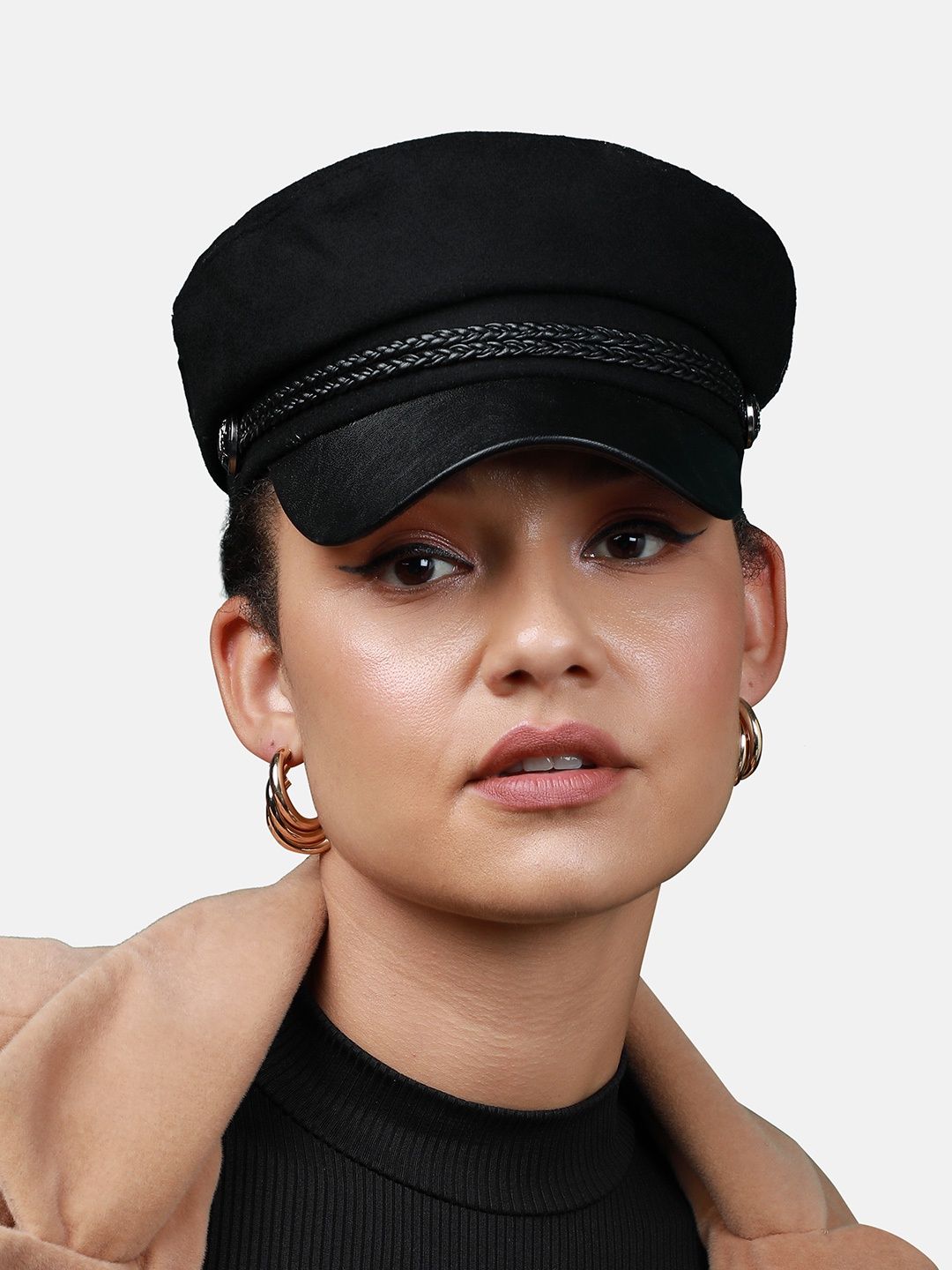 Haute Sauce Women's Textured Polyester Breton Cap | Black - One Size