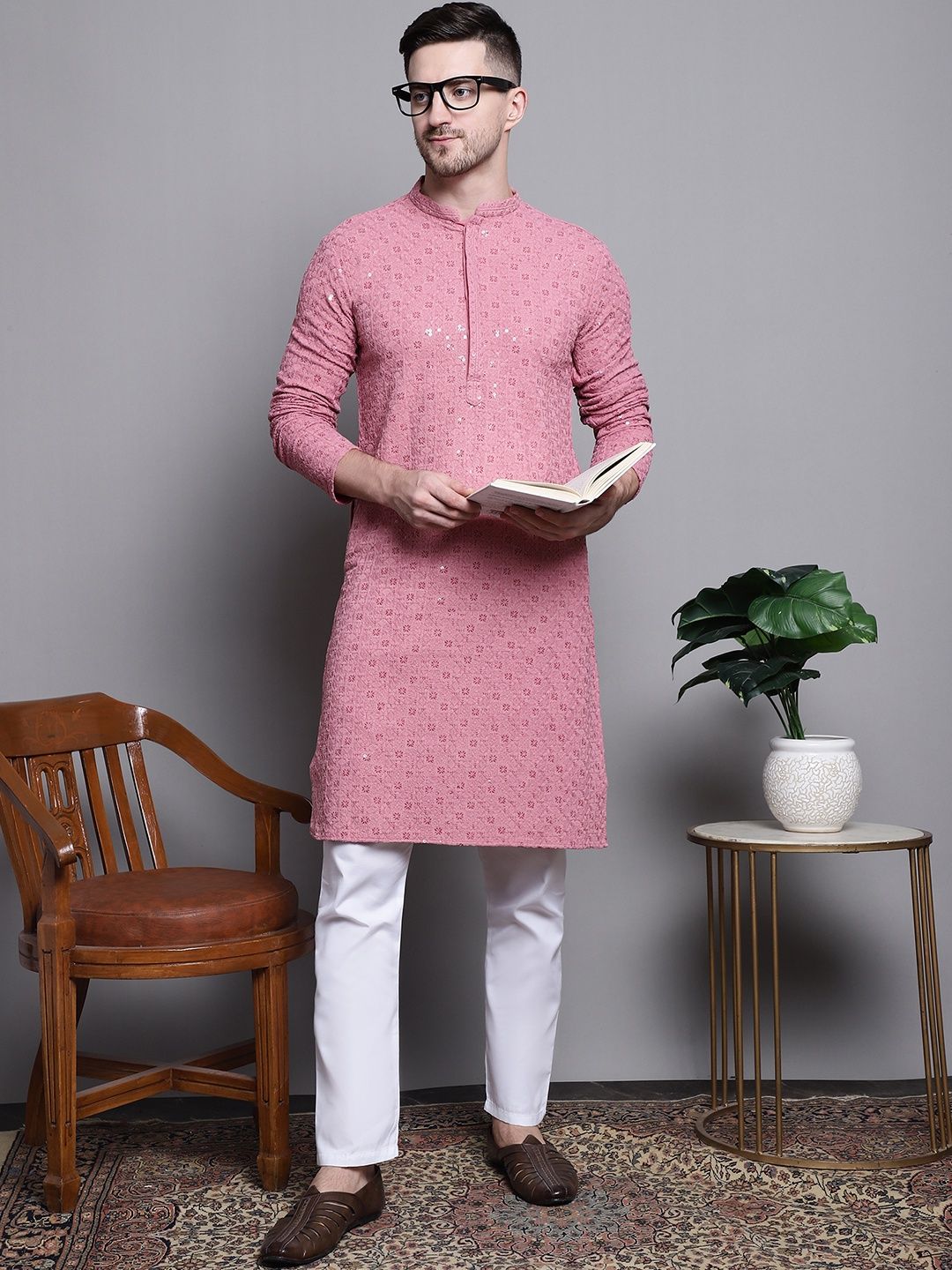 Jompers Men's Kurta | Ko 5006 | Coral - L