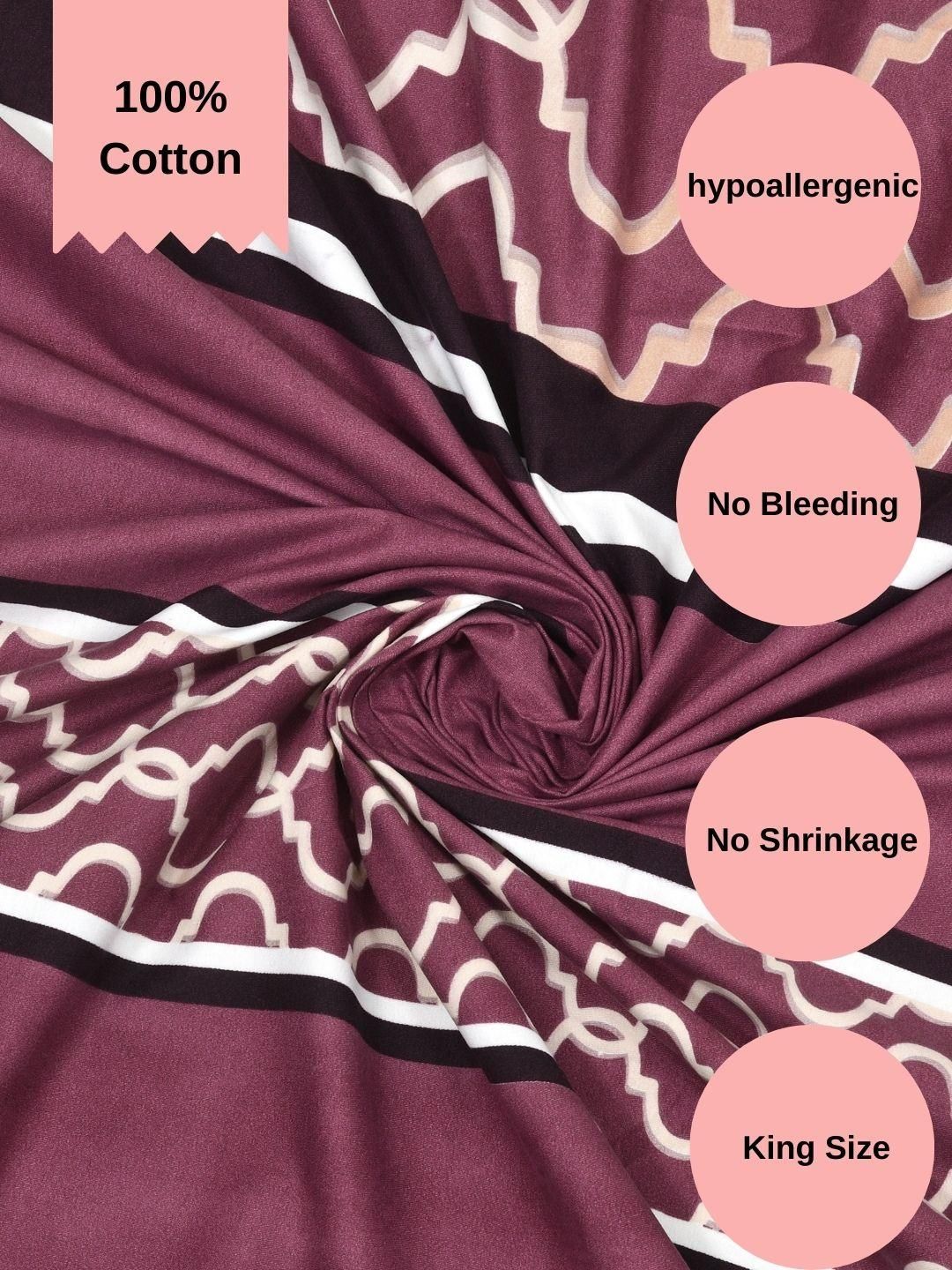 House Of Gulab 100% Cotton Double Bedsheet Abstract - Maroon