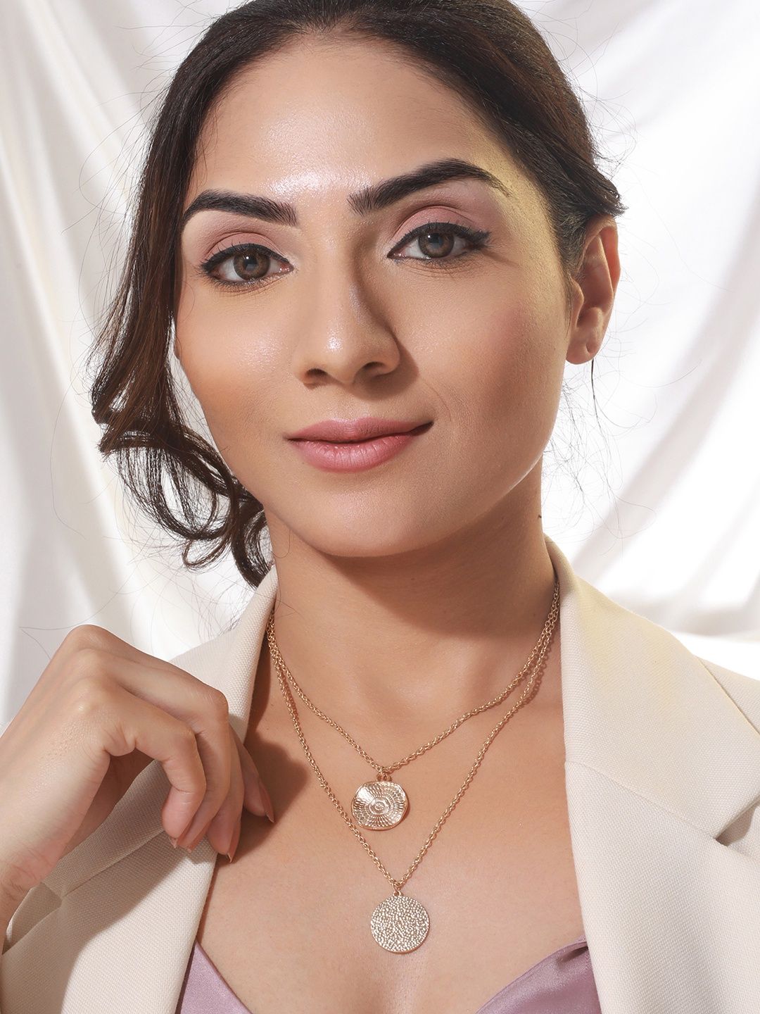Priyaasi Round Textured Dual-Layered Gold-Plated Necklace