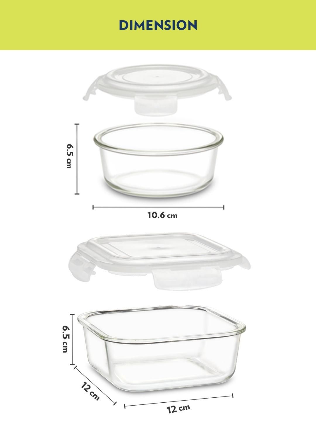 Borosil Daisy Glass Lunch Box With Bag (320ml x 2 Square + 240 ml x 2 Round)