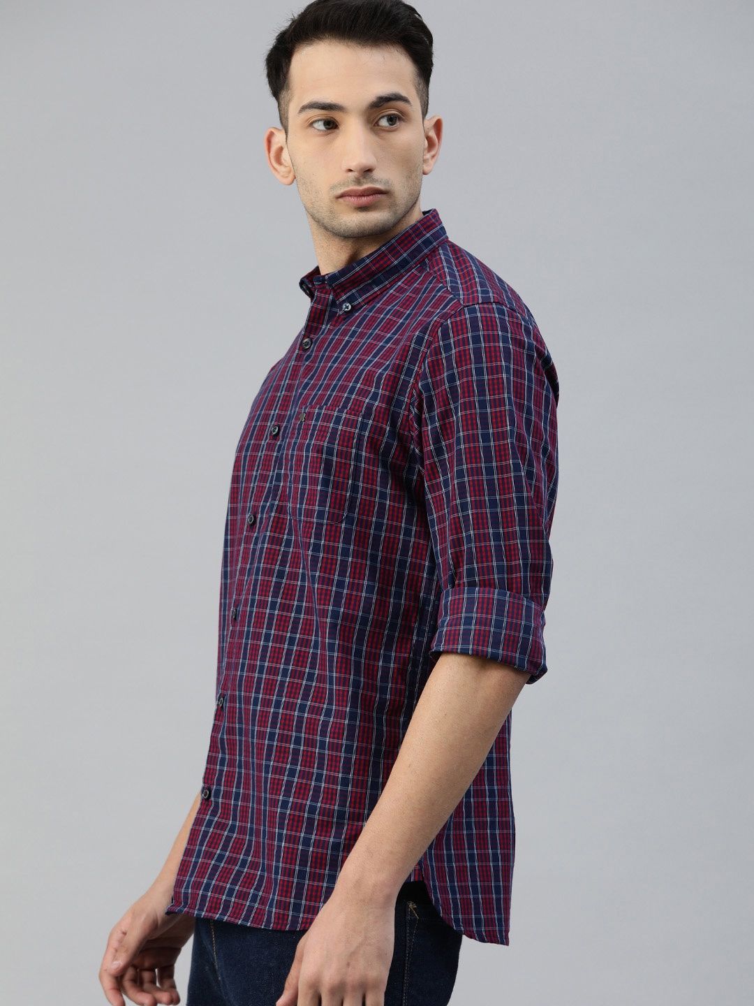 The Bear House Men Slim Fit Checked Button-Down Casual Shirt - Aliston | Red | XXL